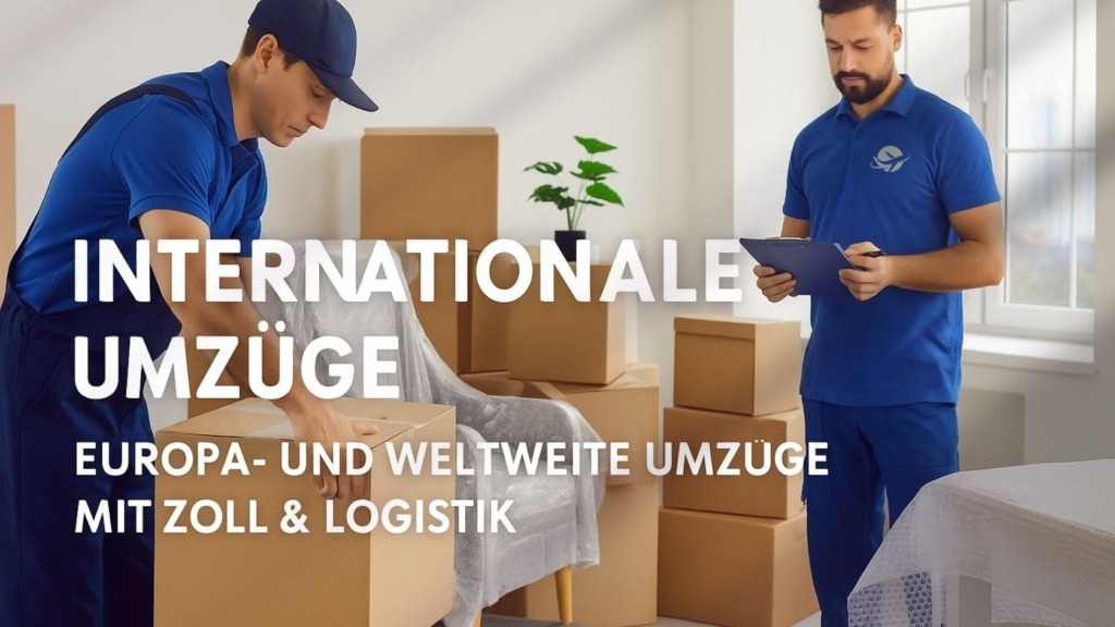 Zwei professionelle Umzugshelfer tragen Möbel für einen internationalen Umzug