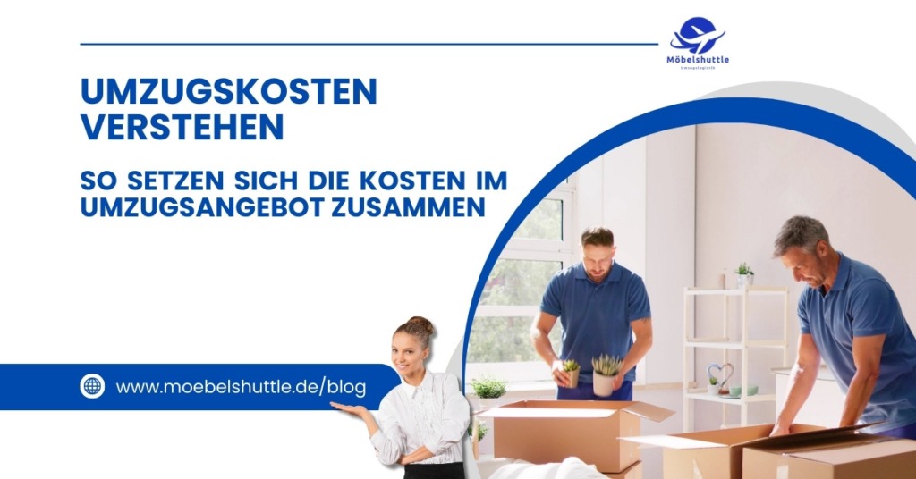 Zwei Männer beim Einpacken von Umzugskartons in heller Wohnung – Symbolbild für Umzugskosten und Leistungen eines Umzugsunternehmens.